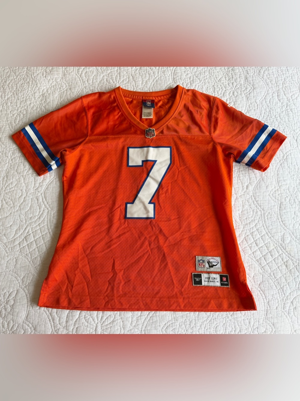 VINTAGE REEBOK GRIDIRON DENVER BRONCOS #7 JOHN ELWAY JERSEY WOMEN’s SMALL ORANGE